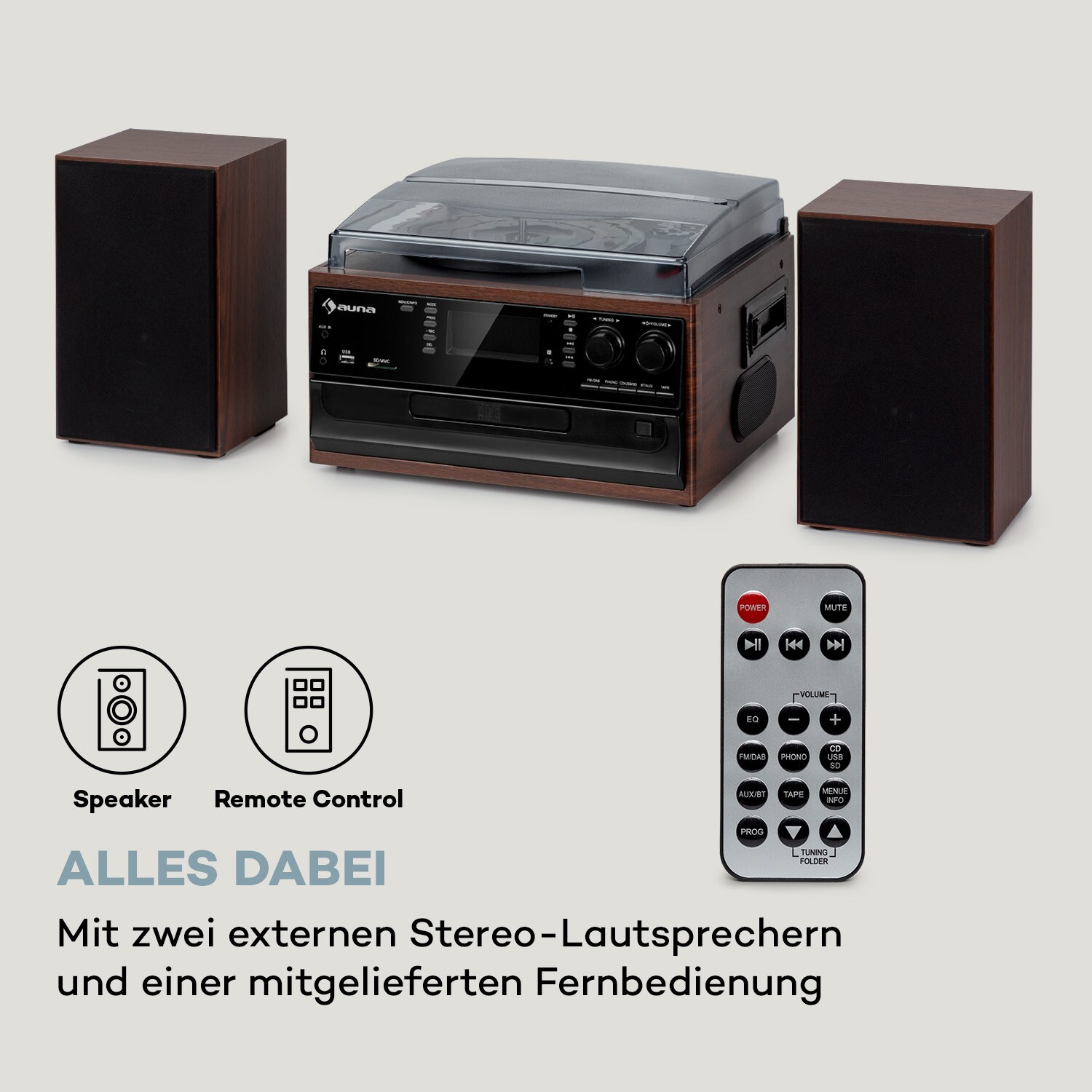 Oakland DAB Plus Retro-Stereoanlage DAB+/FM BT-Funktion Vinyl CD Kassette inkl. Lautsprechern