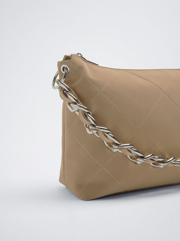 Bolsa de ombro com alça de corrente - Cor de camelo
