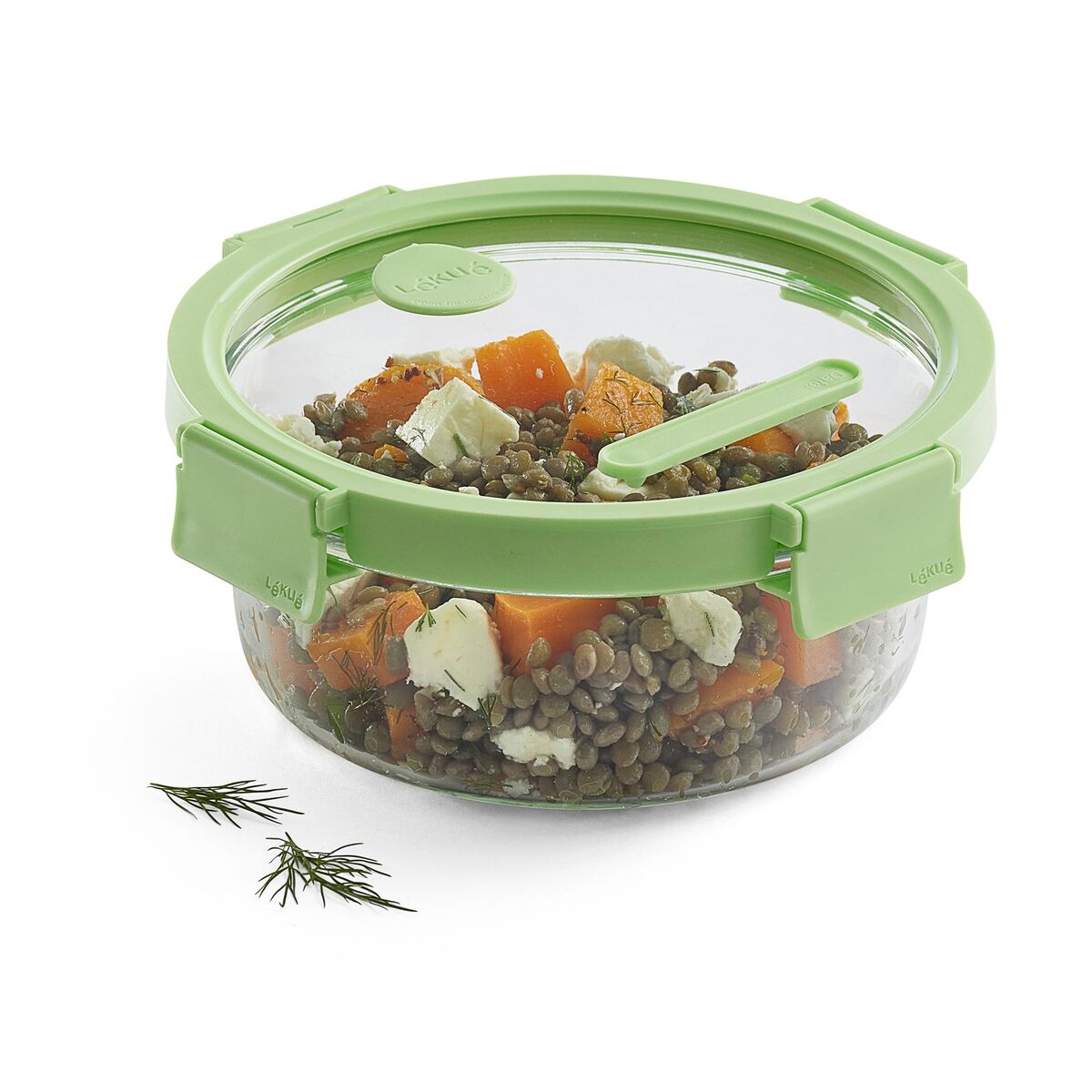 Rund matboks 950 ml, glass/grønn