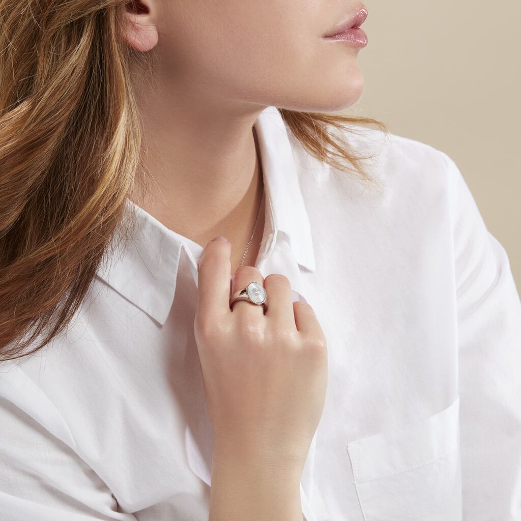 Chevalière Aracely Argent Blanc Nacre Oxyde De Zirconium