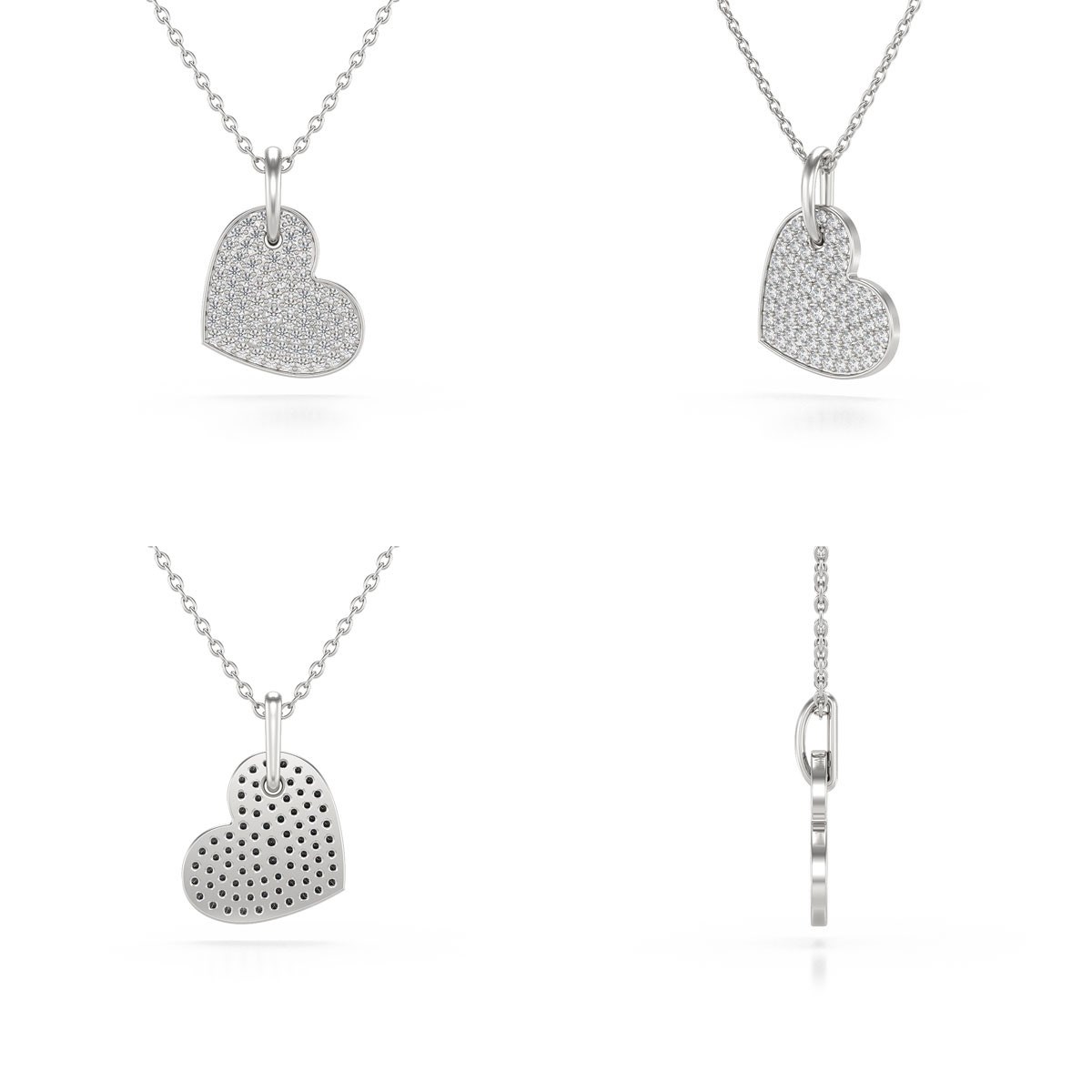 Collier Pendentif ADEN Coeur Or 585 Blanc Diamant Chaine Or incluse 1.91grs