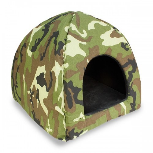 Casinha tipo iglu camuflada para cães e gatos, verde