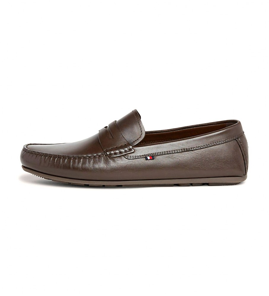 Mocassins Tommy Hilfiger Signature em couro sem calcanhar, marrom