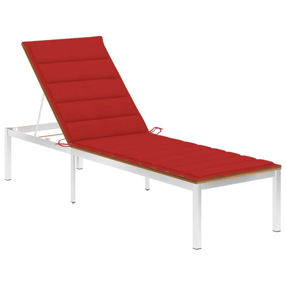 Transat chaise longue bain de soleil lit de jardin terrasse meuble d'extérieur avec coussin bois d'acacia et acier inoxydable