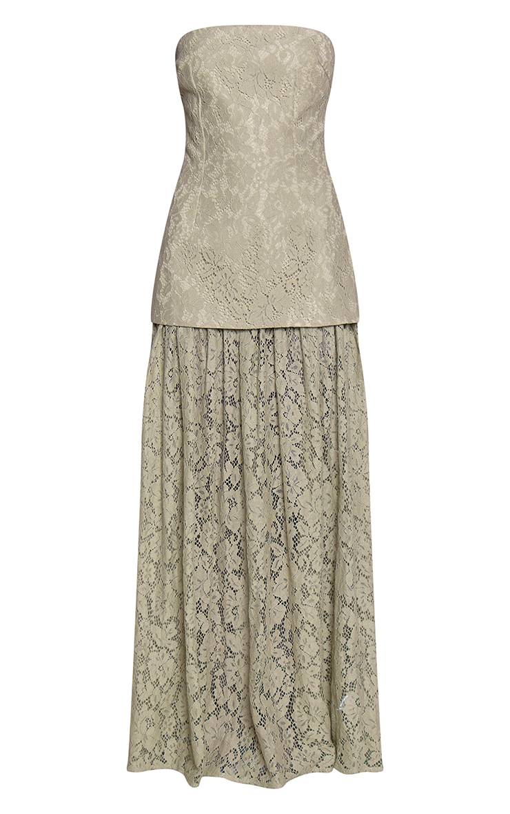 Vert Sauge Robe Midaxi Bustier À Panneau De Jupe En Dentelle Transparente