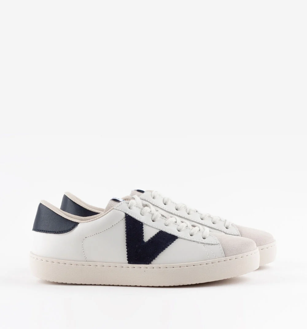 BERLÍN CUIR & CUIR FENDU Baskets blanches unisexes en cuir MARINO
