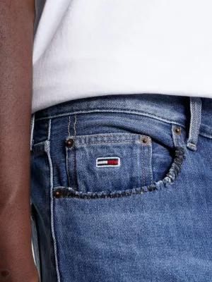 Calça jeans de cânhamo desgastada e afunilada estilo pai