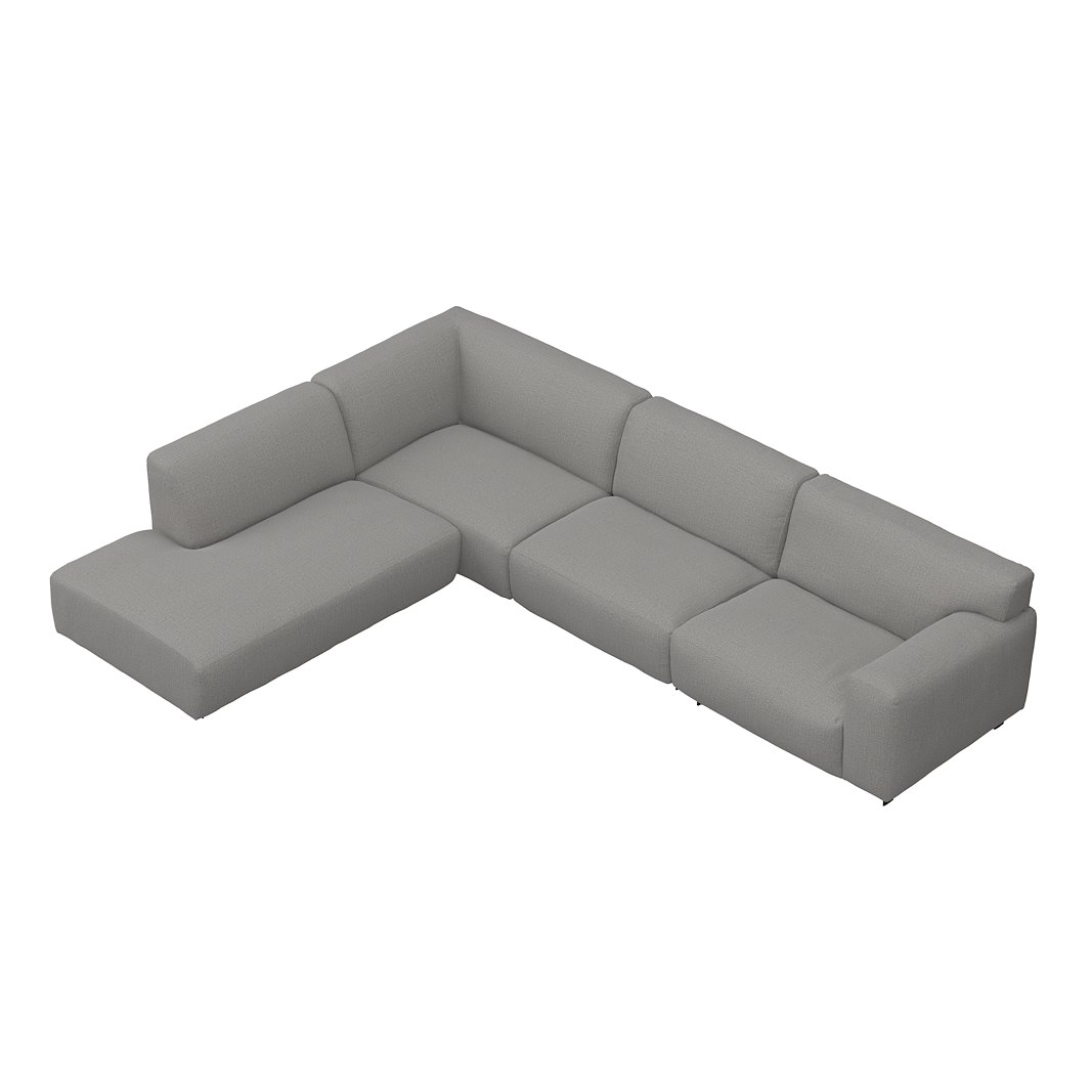 Vesta hjørnesofa 3-seter med åpen ende venstre, Big hjørnemodul, Tekstil Marsel Light grey, standardsøm, sort metallben 10 cm, Comfort CM