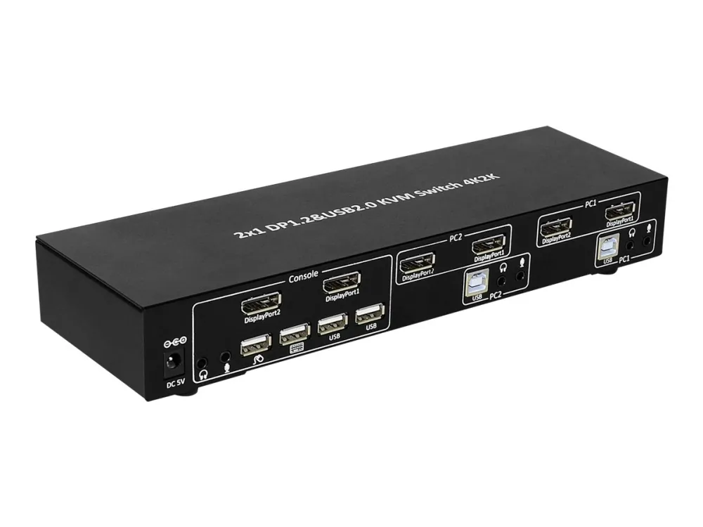 TECHly 2-Port DisplayPort1.2 Dual-Monitor KVM Switch - KVM / audio / USB switch - 2 x KVM / audio - 1 lokalbruger - desktop