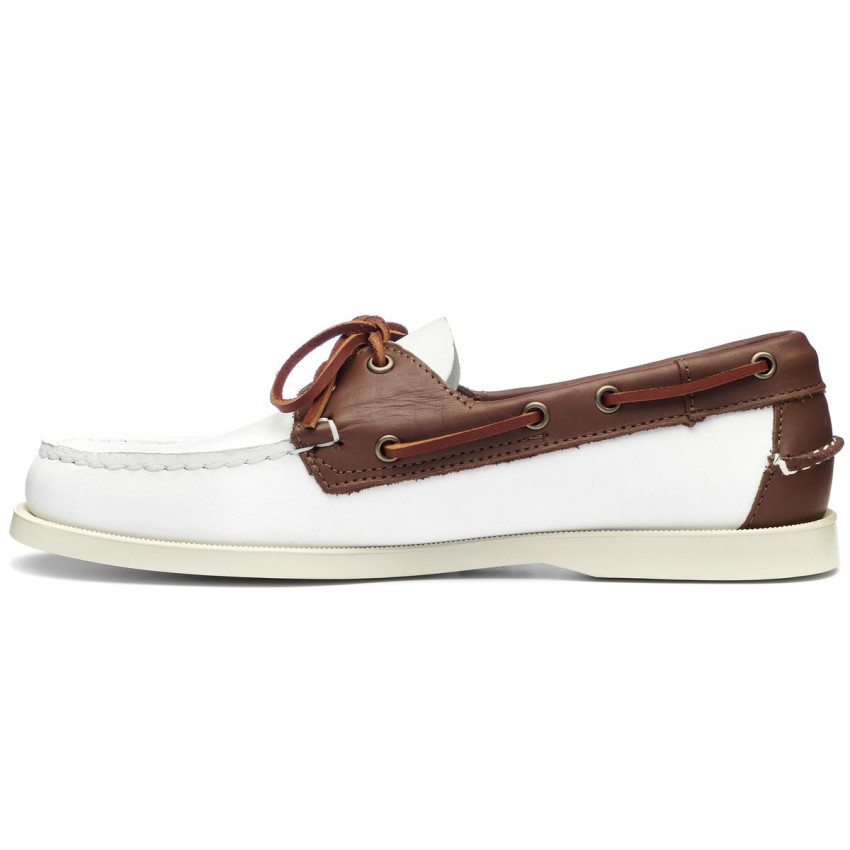 DOCKSIDES CUIR White Brown-Chaussures bateau pour homme en cuir blanc marron Portland