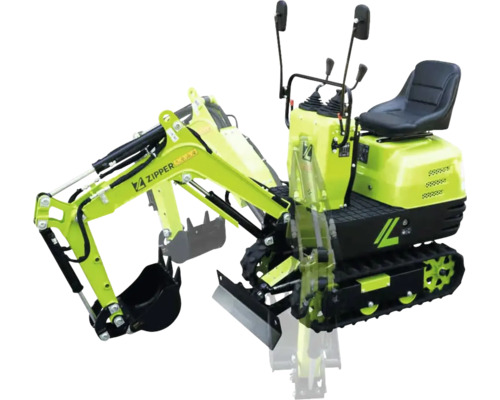 Minigraafmachine Zipper ZI-MBGS600 inclusief palletvorken, hark, slotenbak en bakdeksel, 4,36 kN uitbreekkrachtarm of 8 kN uitbreekkrachtbak, spoorbreedte 690 mm