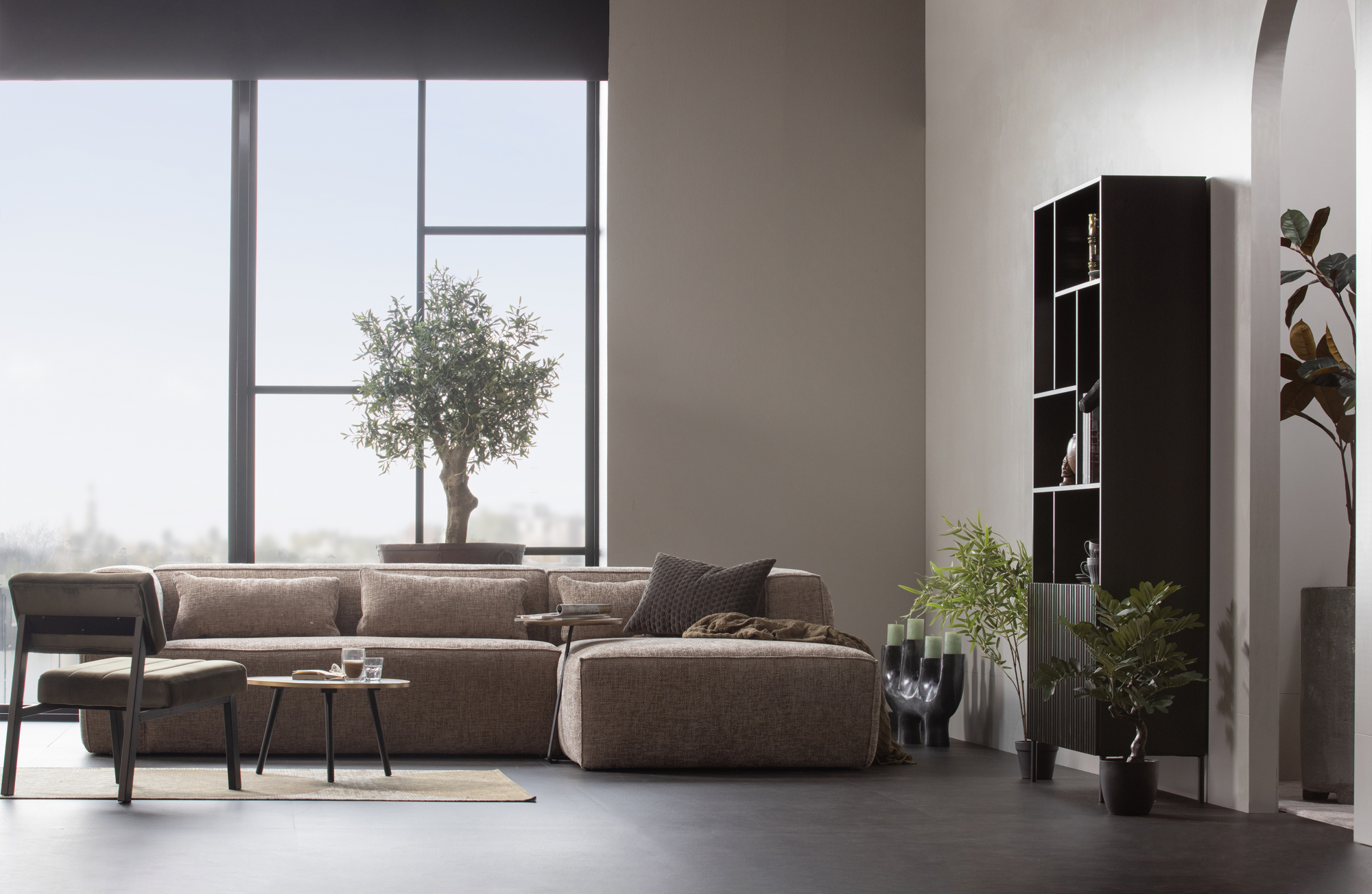 WOOOD hoekbank Bean rechts grove melange stof terrazzo