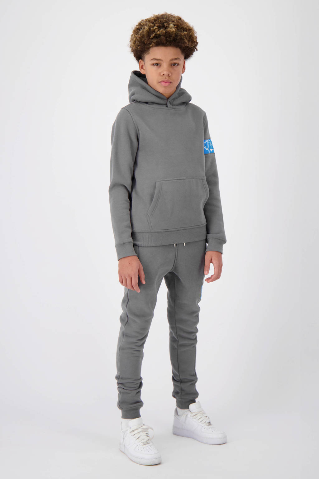 BLACK BANANAS hoodie JR. COMMANDER met contrastbies en borduursels grijs/blauw