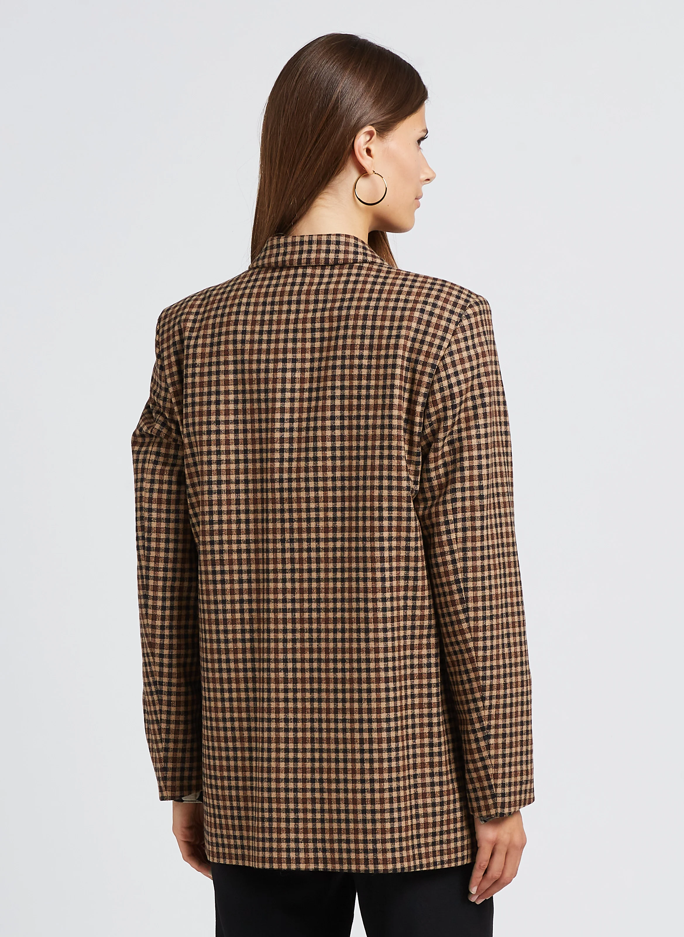 VIMO - Veste droite col tailleur à carreaux| Beige