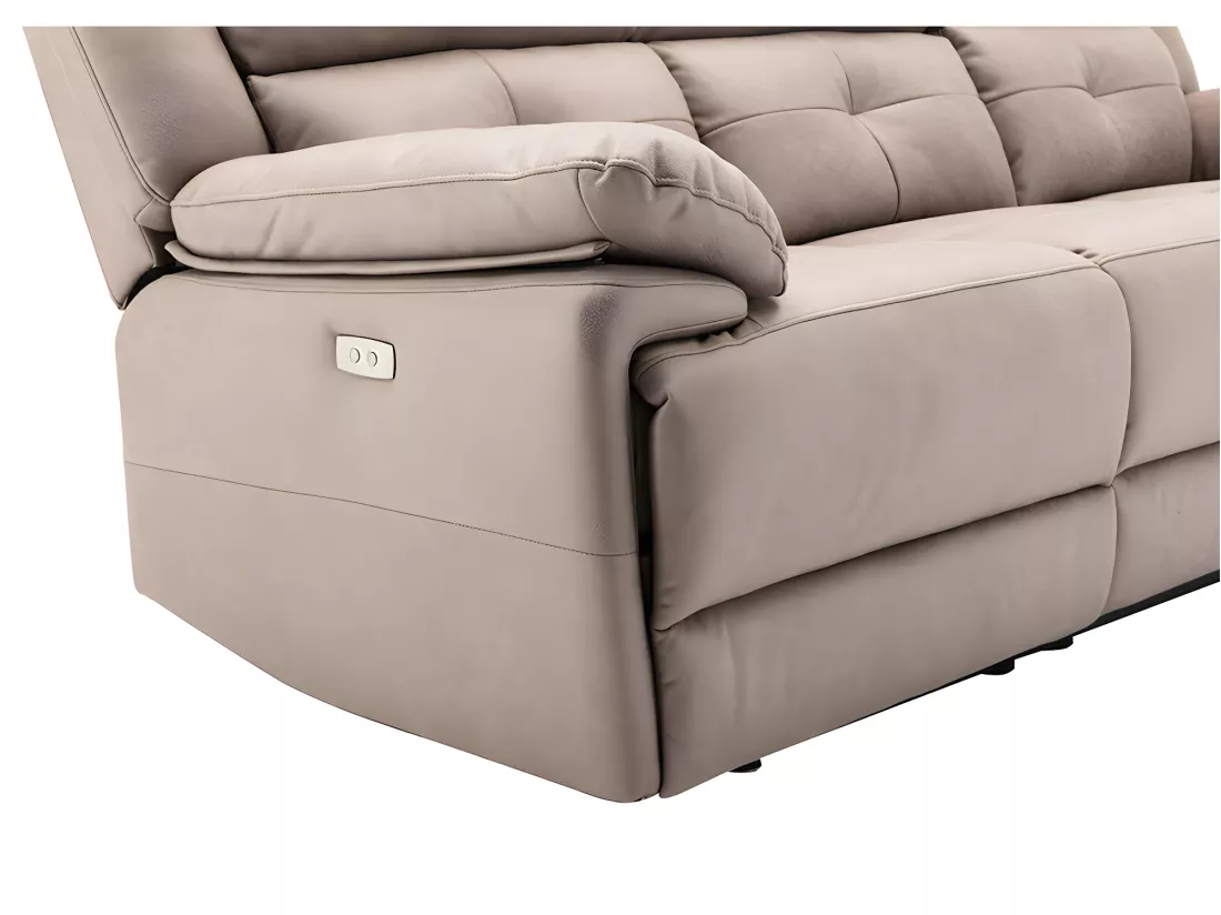 Canapé 3 places et fauteuil relax électrique en tissu taupe DOLENE