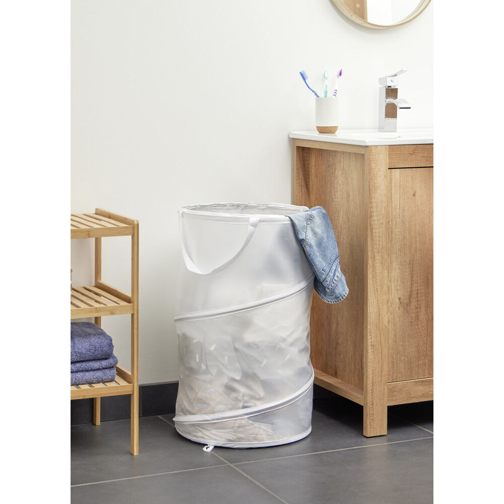 Panière à linge pliable blanc Ø37xH59cm
