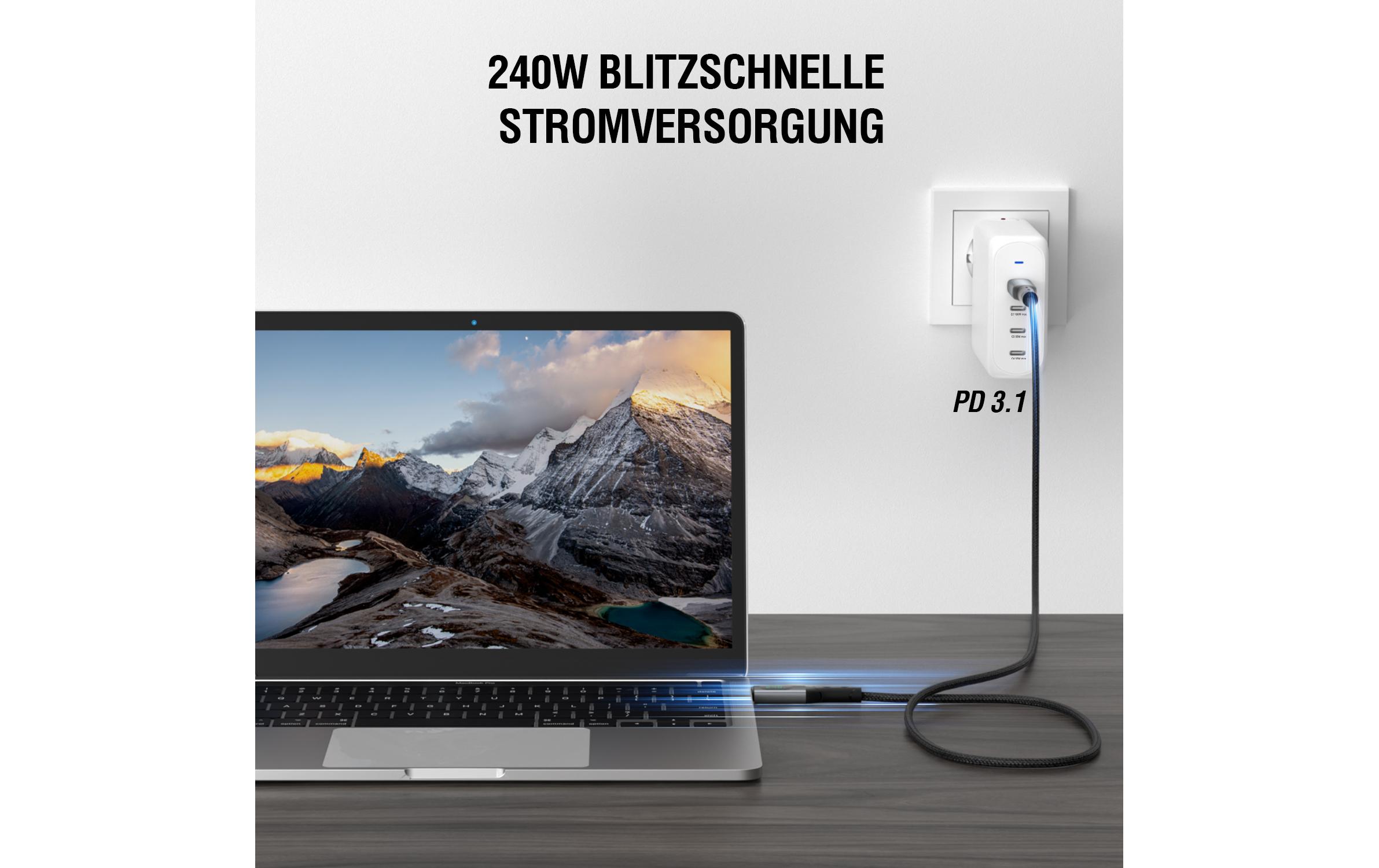 USB4-Kabel DigitCord Enterprise 240W USB C - USB C 1.5 mUSB-C auf USB-C Lade- und Datenkabel