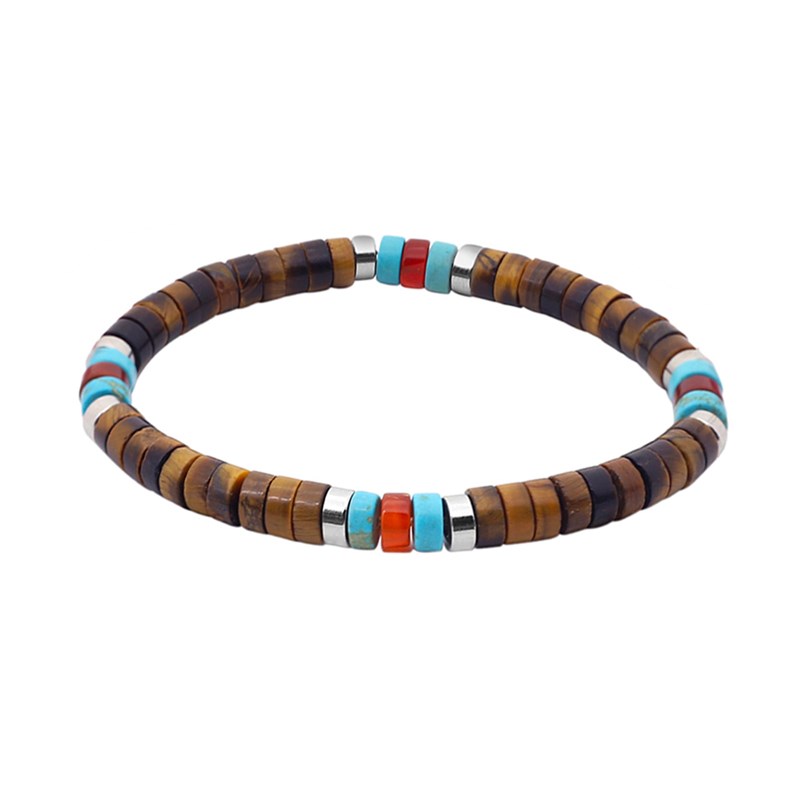 Bracelet Perles Heishi oeil De Tigre Agate Rouge Et Turquoise-enfant-12cm