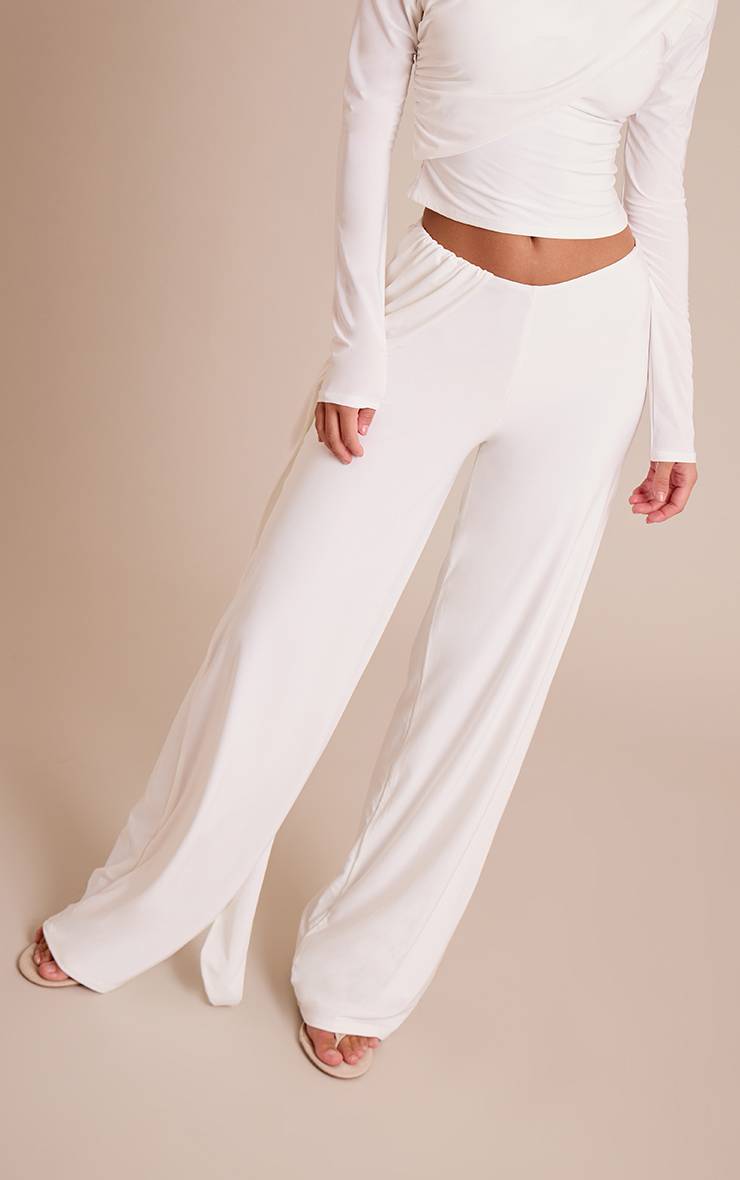 Crème Pantalon Droit À Double Couche Slinky Avec Drapé Torsadé