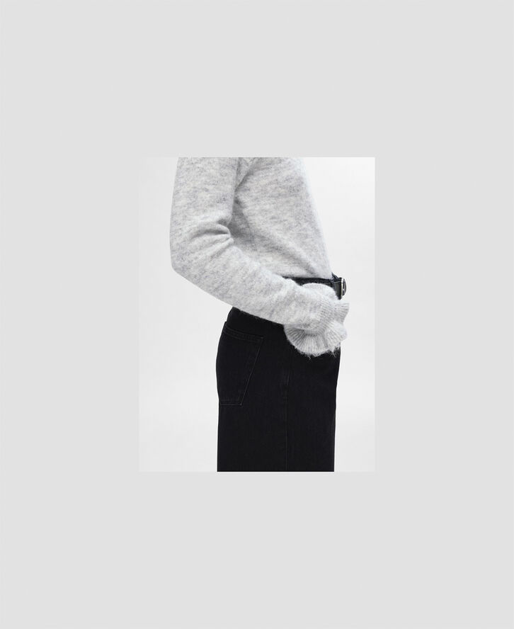 Selected Femme SLFLULU LS WOOL KNIT FRILL CUFF O-NECK N Grå