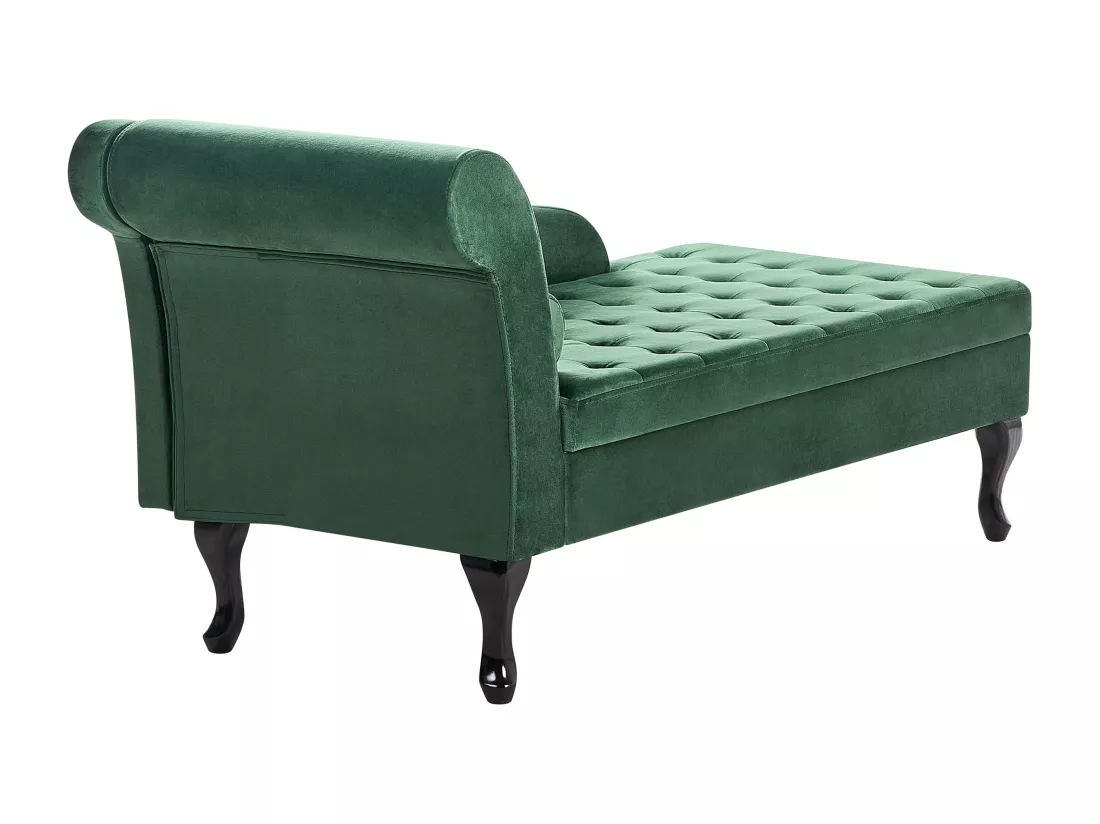 Chaise longue côté droite en velours vert foncé avec rangement PESSAC