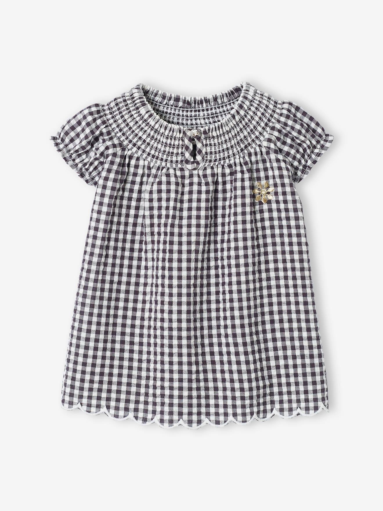 Vestido xadrez cinza com batas para bebê