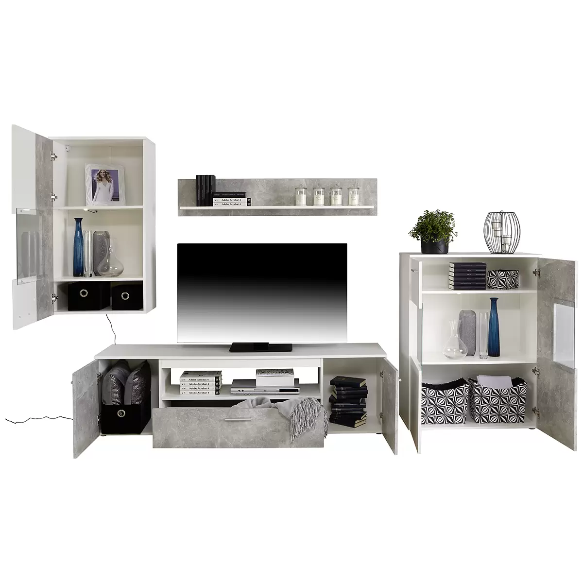 Wohnwand Vulcan weiss,Betonoptik
