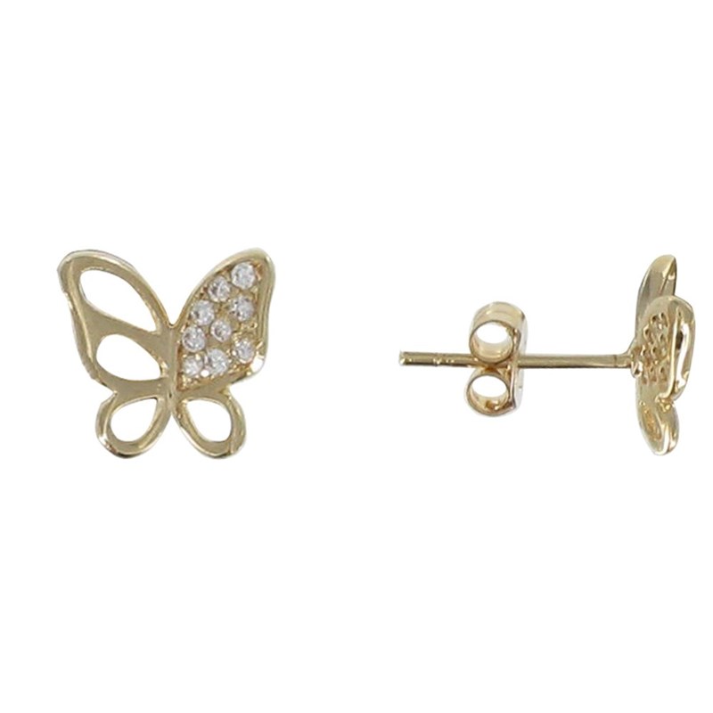 Boucles d'Oreilles Plaqué Or Papillon Ajouré et Strass