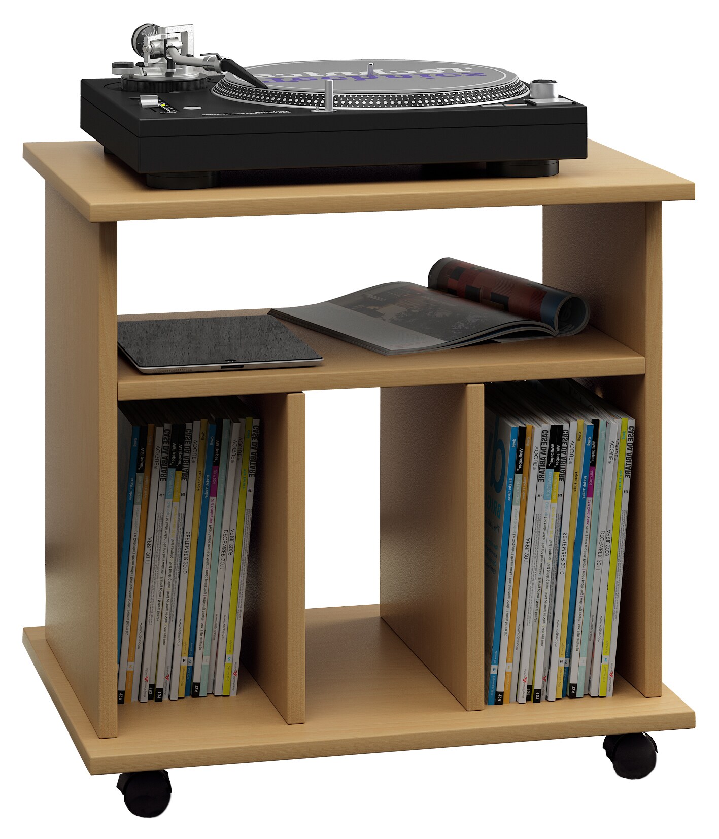 VCM Holz Schallplatten LP Regal Schrank Mediaregal Aufbewahrung rollbar Rollen Retal