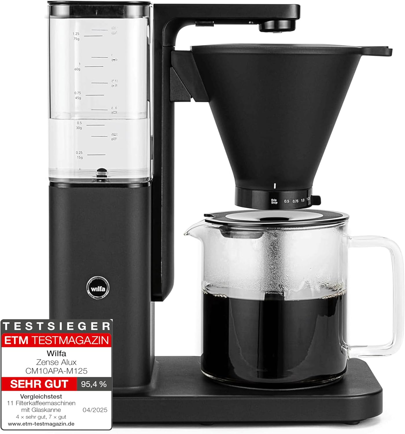 Wilfa Zense Alux Filterkaffeemaschine - 1,25L abnehmbarer Wassertank - Warmhaltefunktion - Tropfstopp & Auto-Abschaltung - einstellbarer Durchlauf - Aluminiumgehäuse (schwarz)