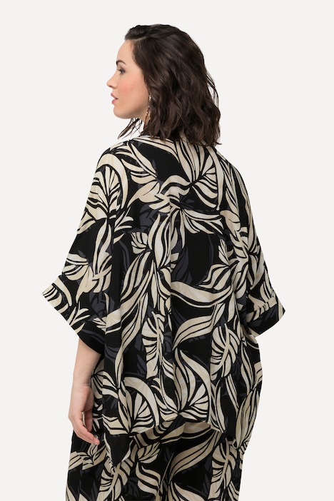 Bluse, Blätter, Oversized, Rundhals, Halbarm