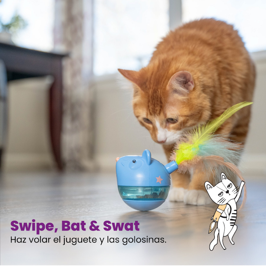 Outward Hound Catstages Hunt n'Swat Treat Tumbler - Rato Interativo com Penas para Gatos