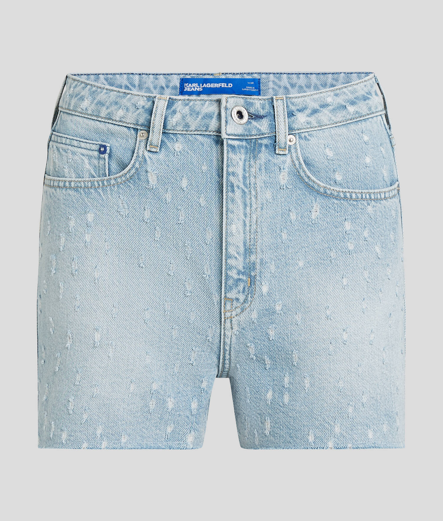SHORT EN DENIM BOUCLÉ À TAILLE MI-HAUTE - Boucle bleue lavée