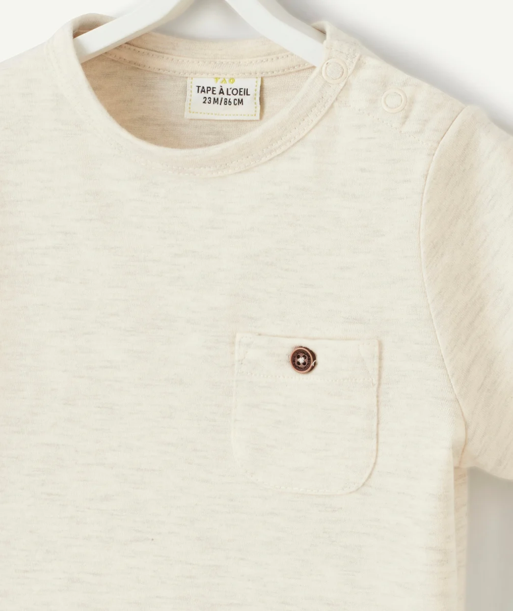 T-SHIRT BÉBÉ GARÇON EN COTON ÉCRU CHINÉ AVEC POCHE