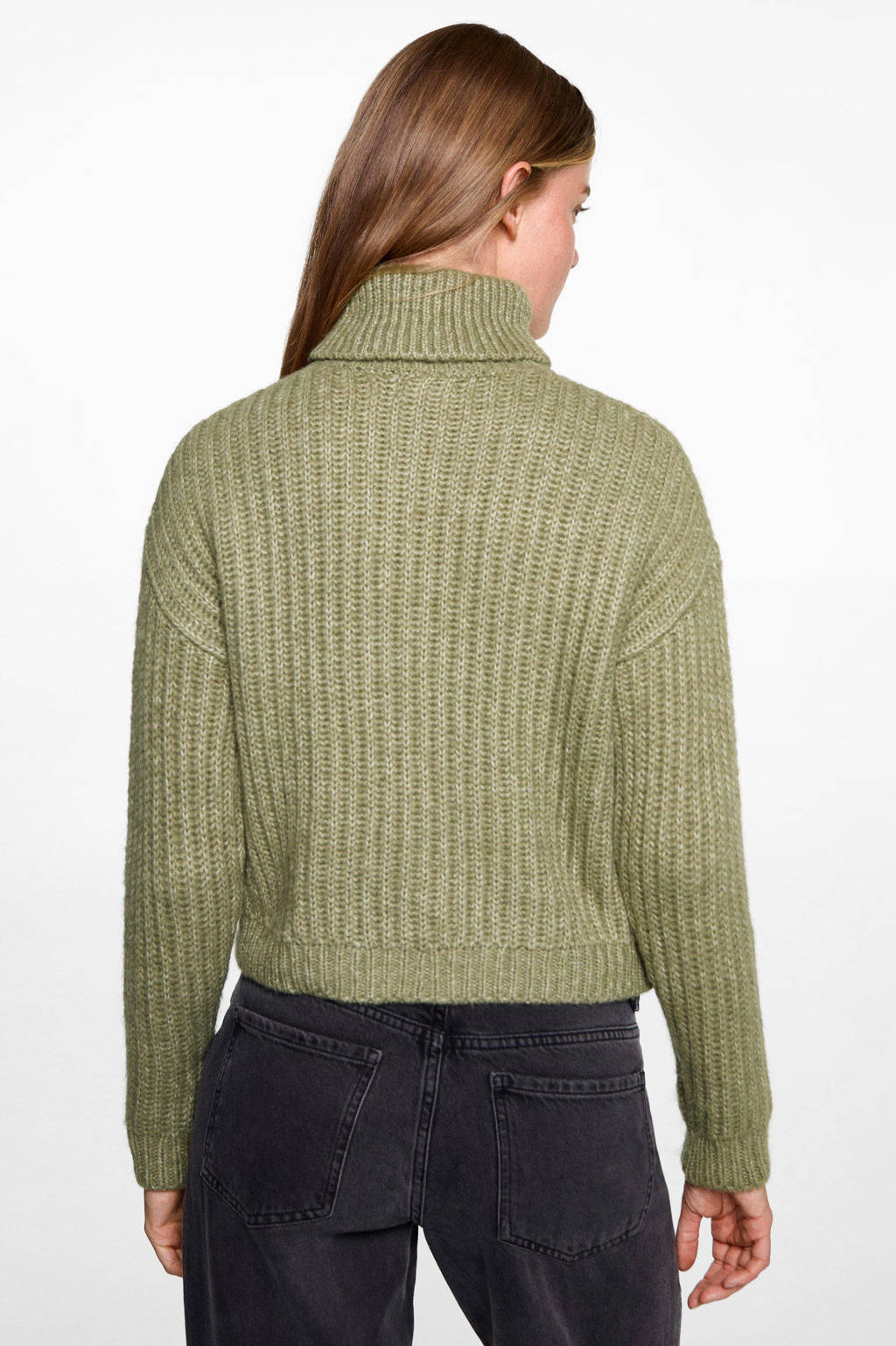 MANGO TEEN coltrui groen grof gebreid