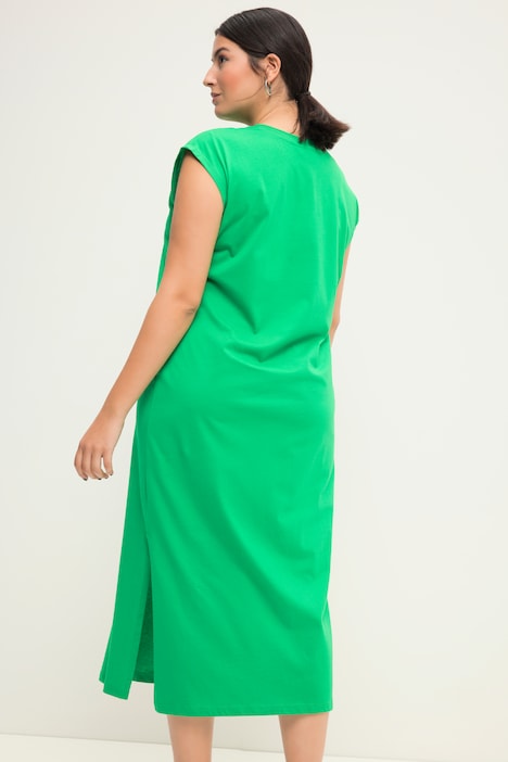Jersey-Midikleid, oversized, Rundhals, ärmellos, Seitenschlitze