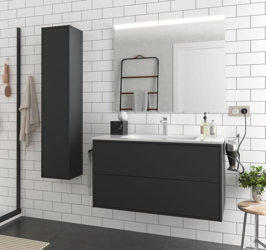 Muebles Ideal badmeubel 100cm met wastafel en spiegel zwart mat