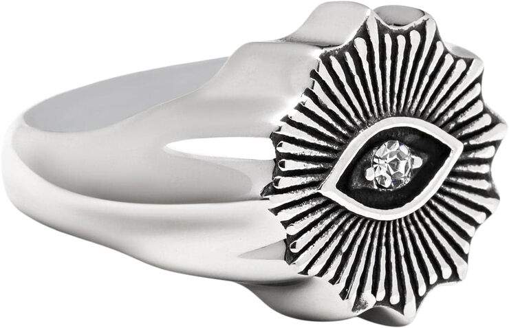 Nialaya Men's Vintage Evil Eye Ring with Clear Crystal Silver