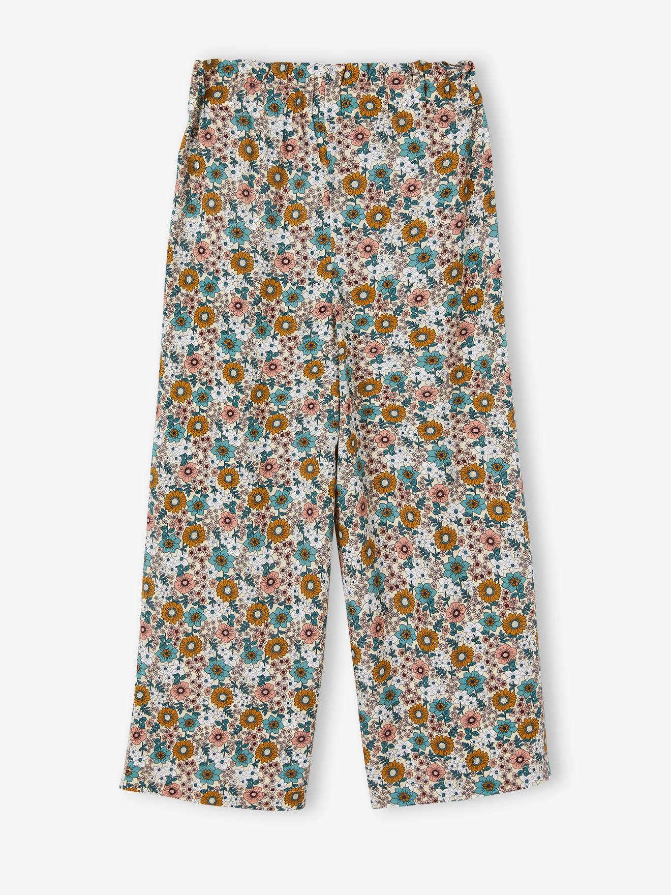 Calças com estampa floral mostarda