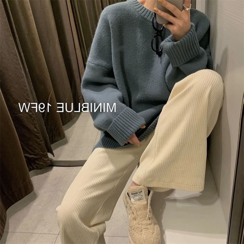 Alhambra - Hoge taille effen corduroy rechte broek