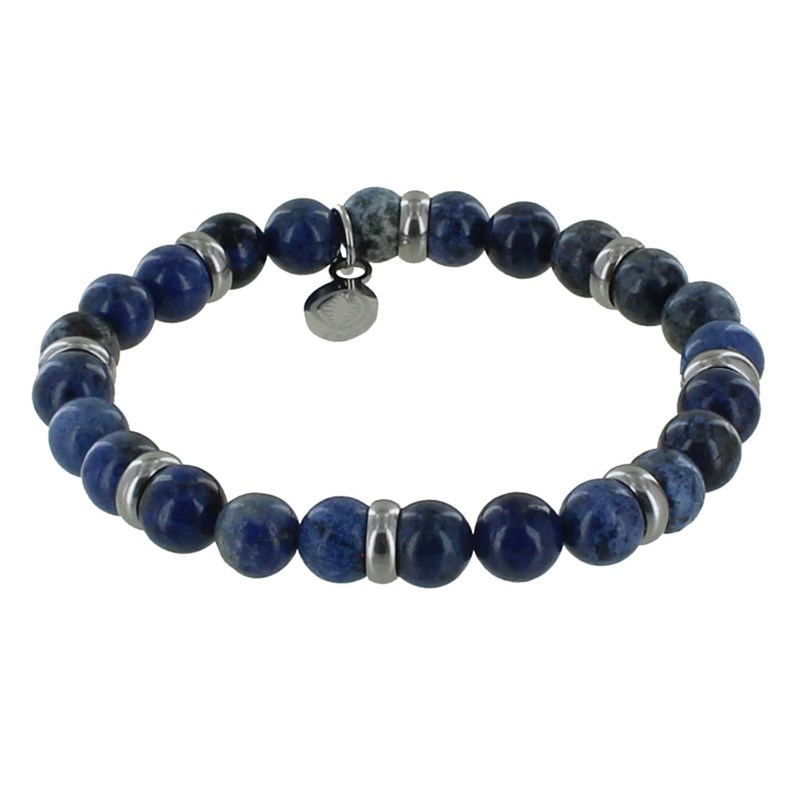 Bracelet Elastique Anneau Acier et Perles Jaspe Bleu