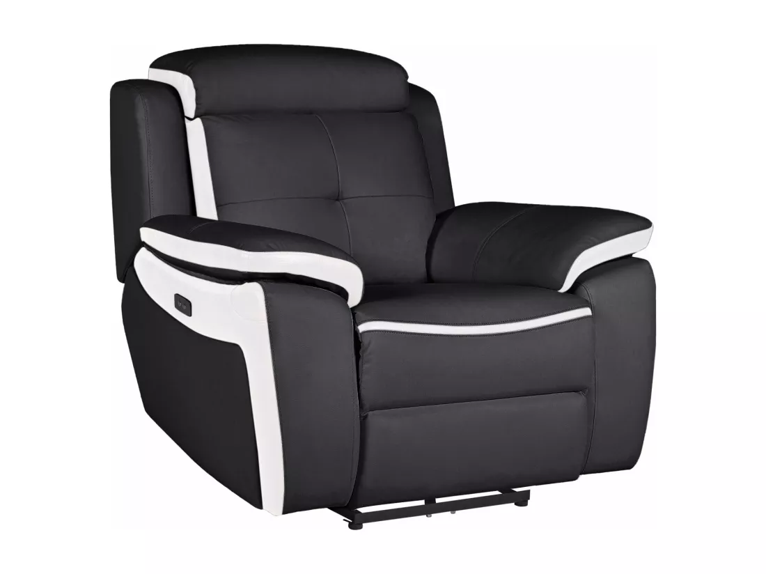Fauteuil relax électrique en cuir ANGELIQUE - Noir/blanc