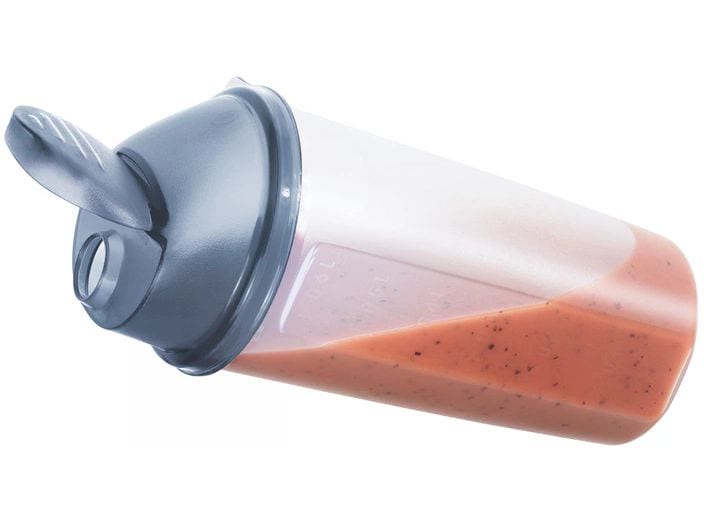 Rotho Saucen Shaker Domino 0.6 l, Horizon Blau Schüttelbecher mit praktischem Ausguss
