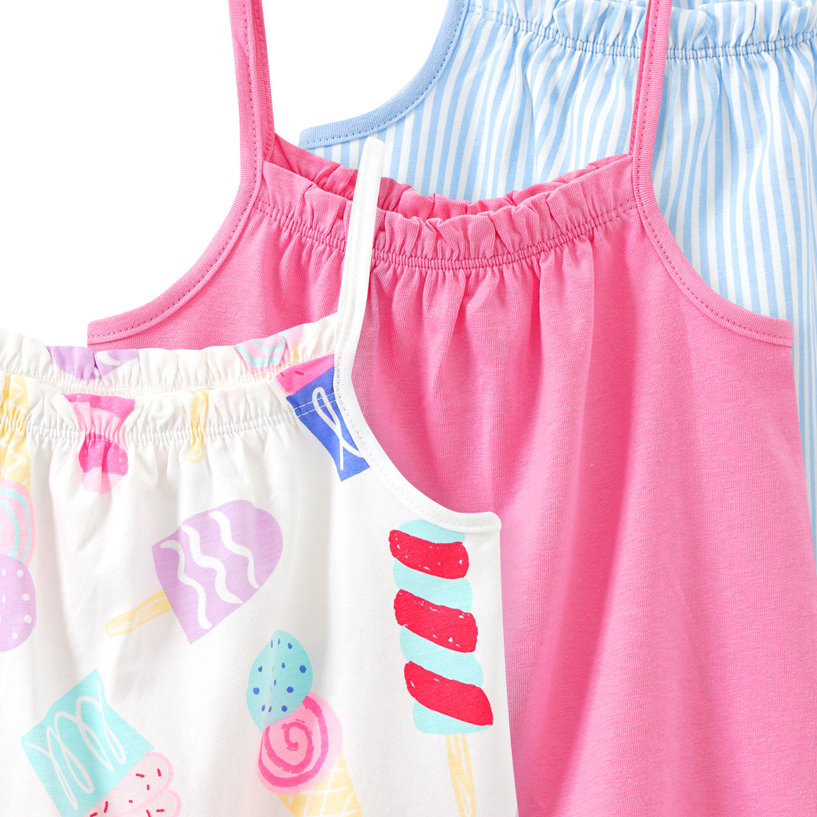 Famy 3 Mädchen Tops mit bunten Motiven weiss / rosa / hellblau