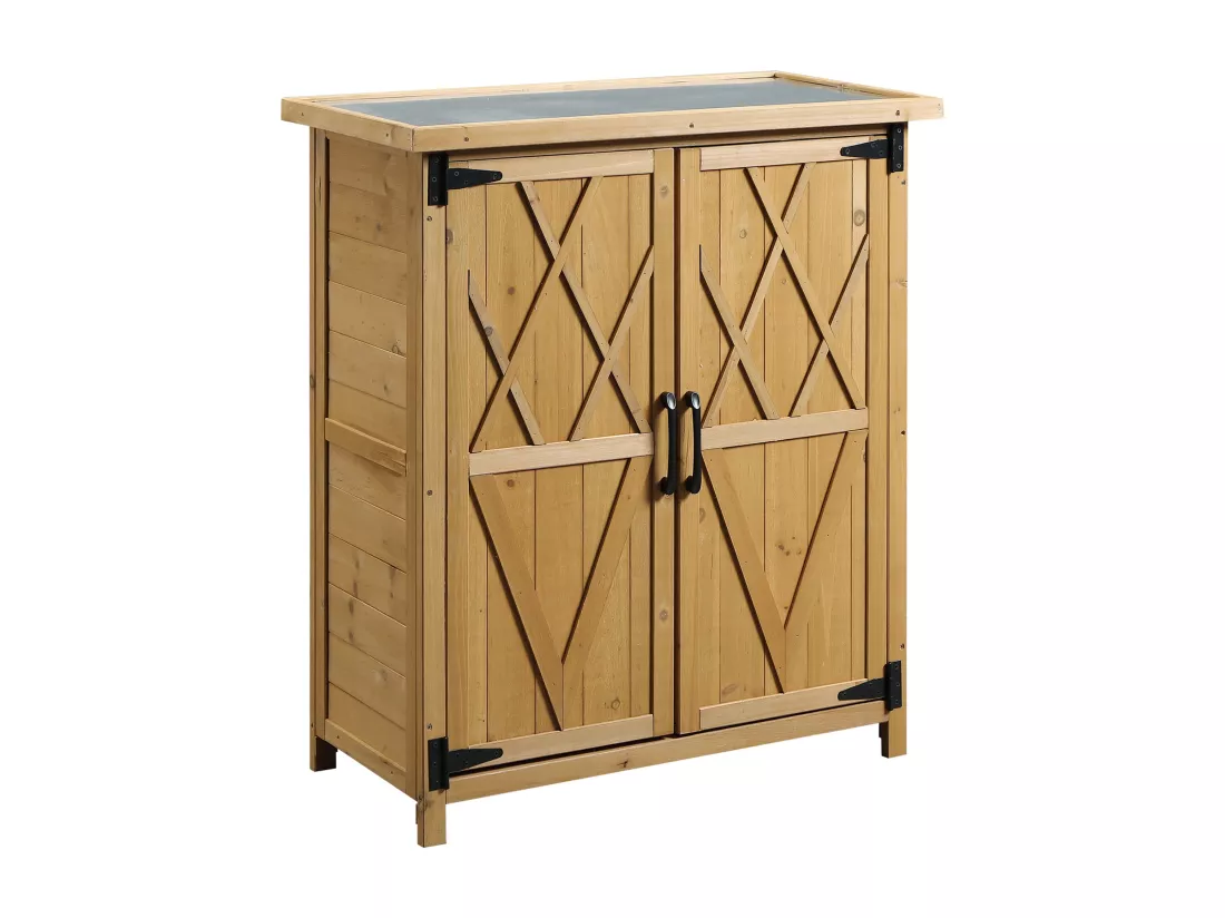 Abri de jardin armoire de jardin remise pour outils sur pied dim. 75L x 40l x 90H cm 3 étagères 2 portes toit tôle bois sapin pré-huilé