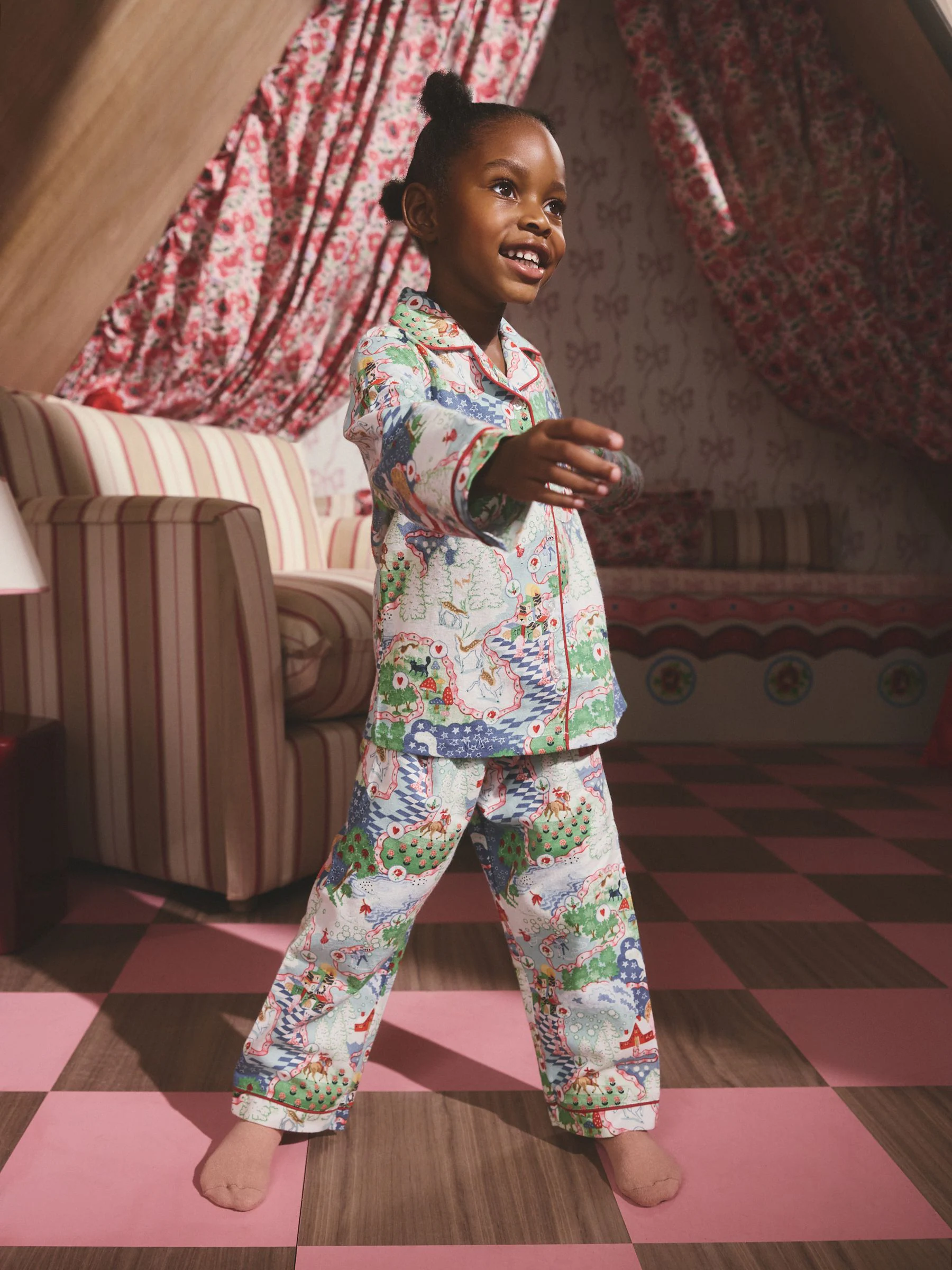 Blauw/rood - Cath Kidston Christmas Journey Button Through Pyjamas