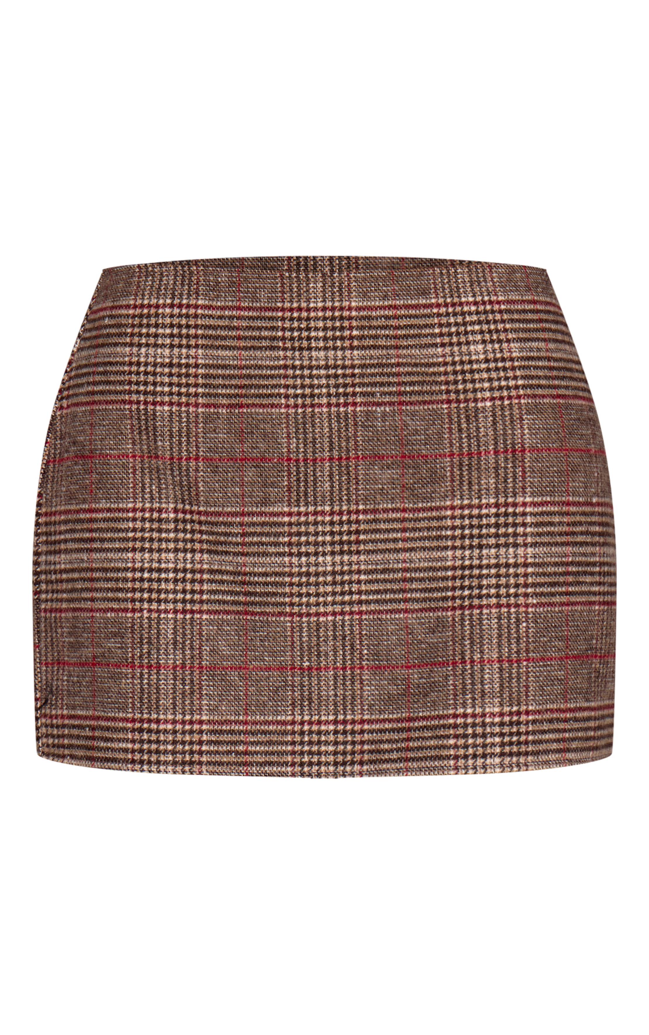 Marron Mini-jupe Coordonnée En Laine Effet Tartan