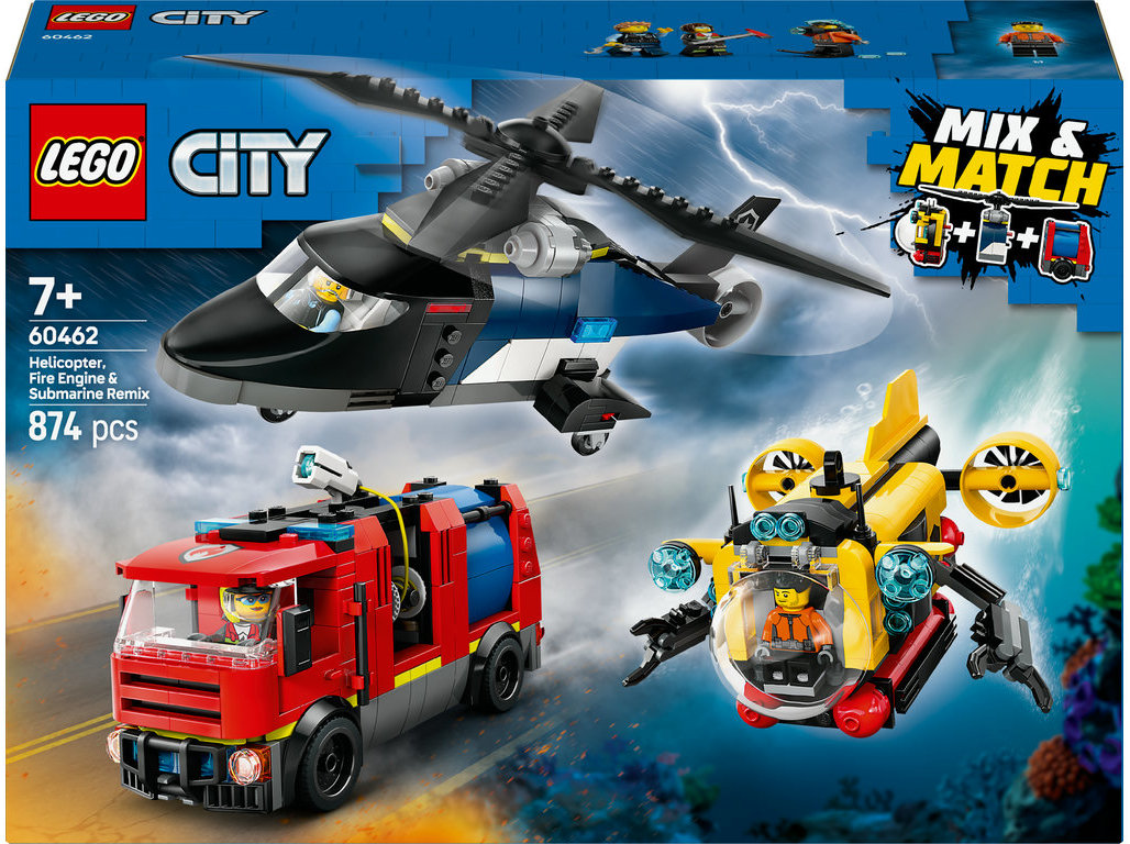 COMBINAÇÃO DE HELICÓPTERO CAMIÃO DOS BOMBEIROS E SUBMARINO LEGO CITY GREAT VEHICLES