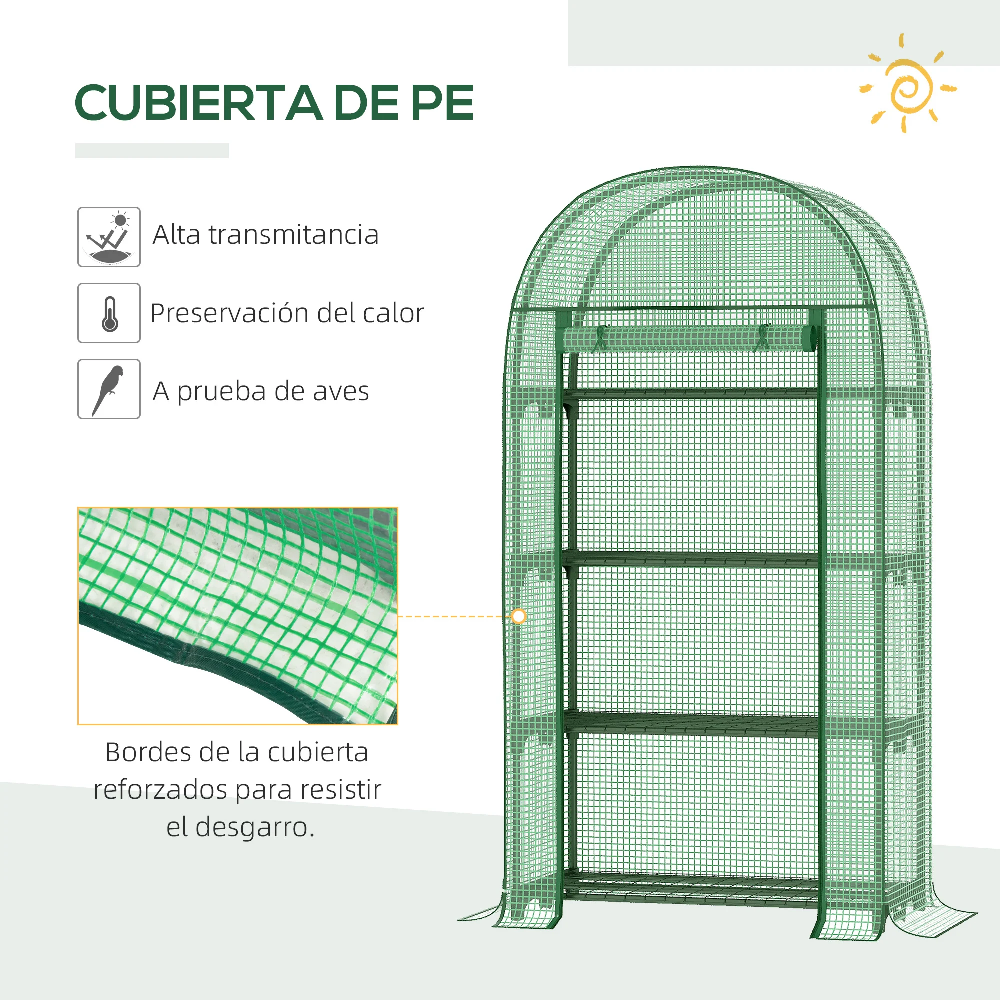Estufa de jardim Outsunny com 4 prateleiras de metal, porta de enrolar e cobertura de PE, ideal para cultivo de plantas, flores e vasos em terraços e casas, 80x49x160 cm, verde.