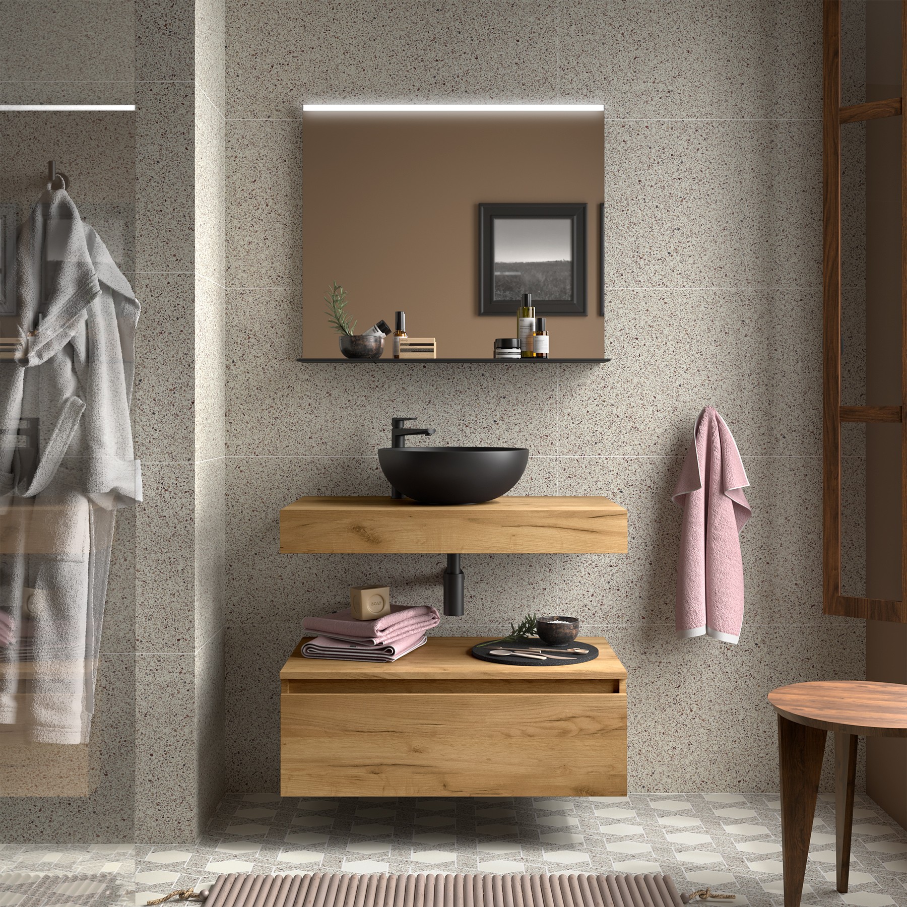 Muebles Hoyo wastafelblad 80cm warm eiken